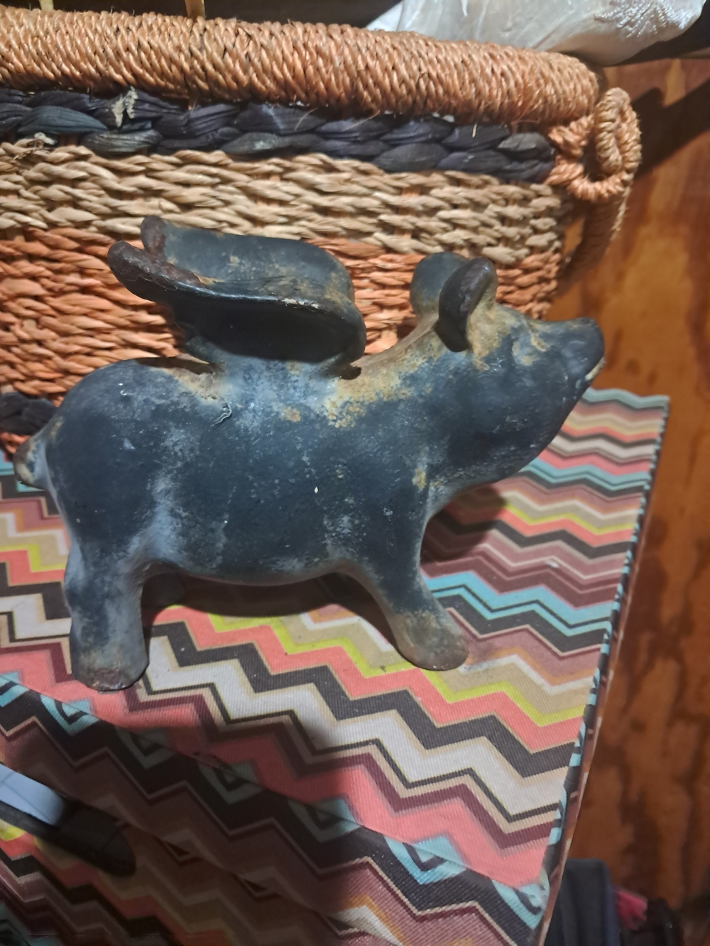 Flying Pig Figurine - Black with Distressed Gold Patina